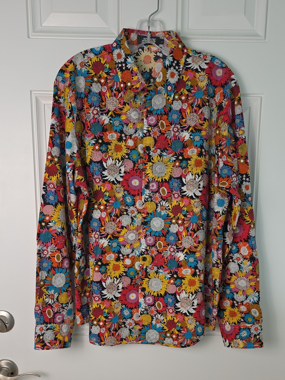 Jogal Multicolor Floral Cotton Button-up Blouse.  Size Large